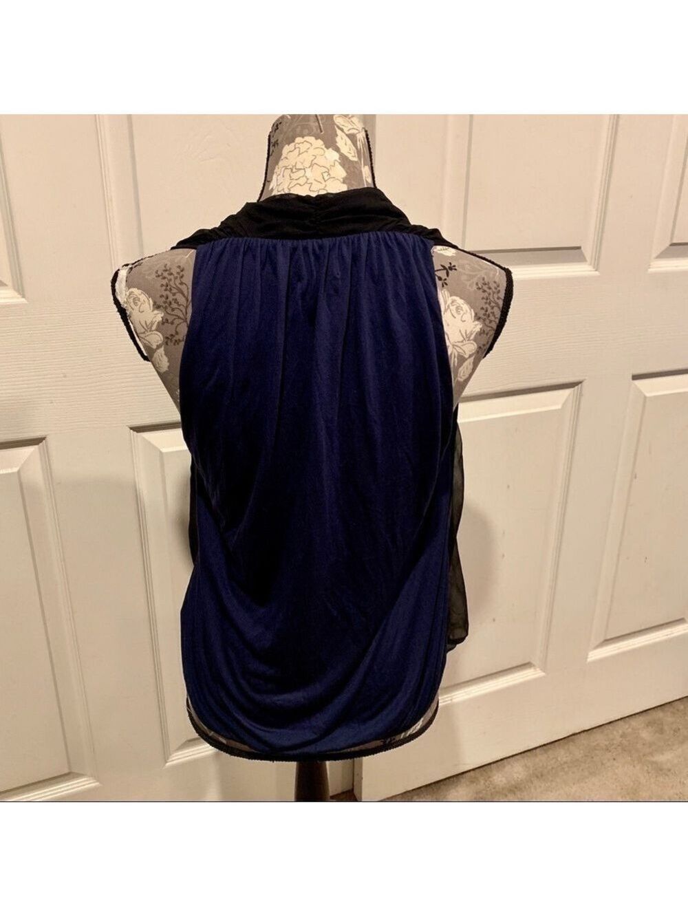 HAUTE HIPPIE Black & Blue Draped Faux Wrap Top XS FLAW - Picture 6 of 10